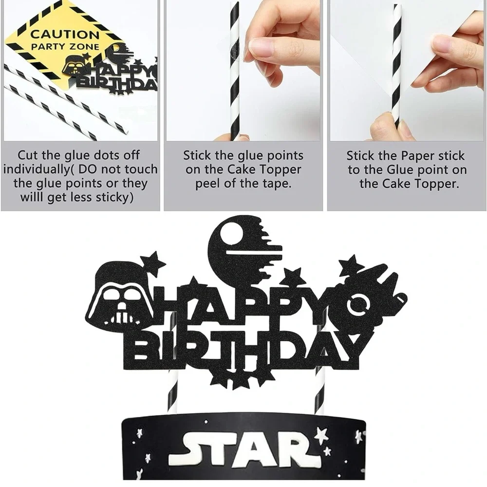 Star Wars Black and White Happy Birthday Cake Topper